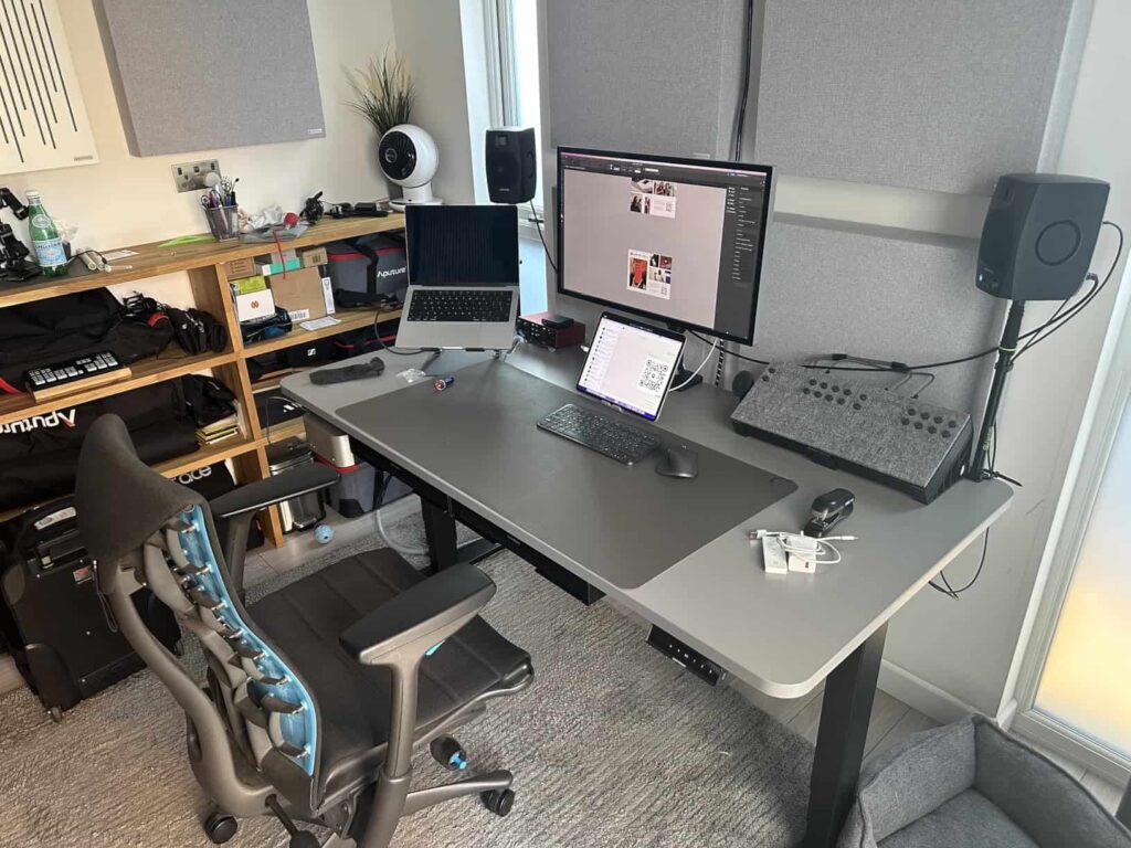 view of our own purchase testing desktronic standing desk for work from home our unboxing package arrival several weeks to months