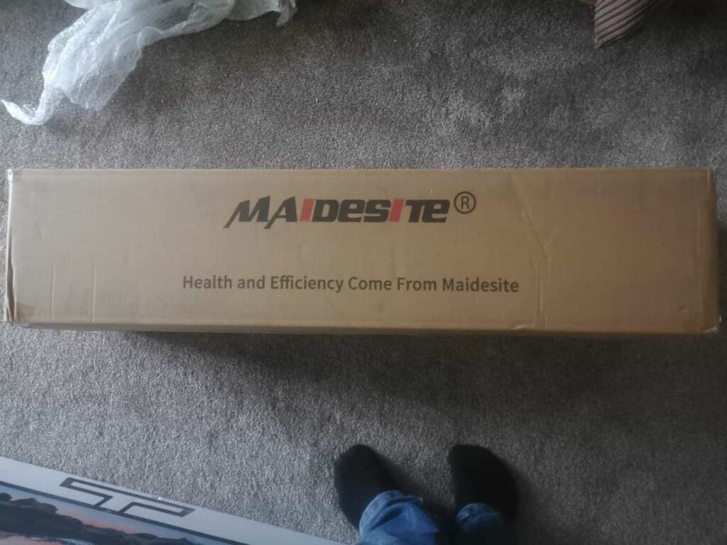 view of our own purchase testing maidesite t2 pro (best value for a motorised desk) budget standing desk uk unboxing package arrival several weeks to months