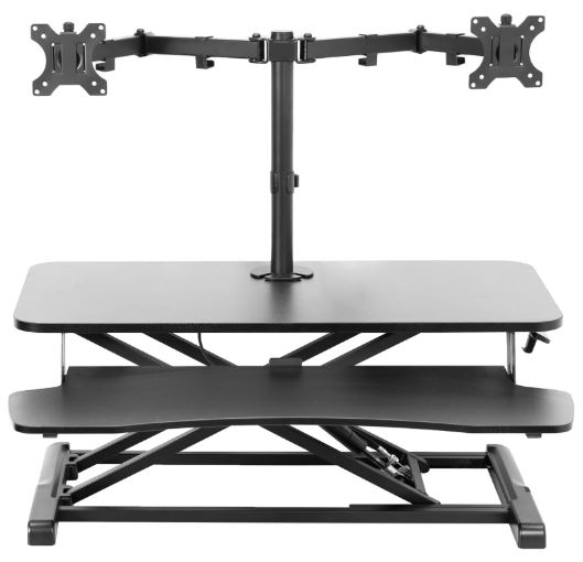 riser m2 standing desk converter with dual monitor mount